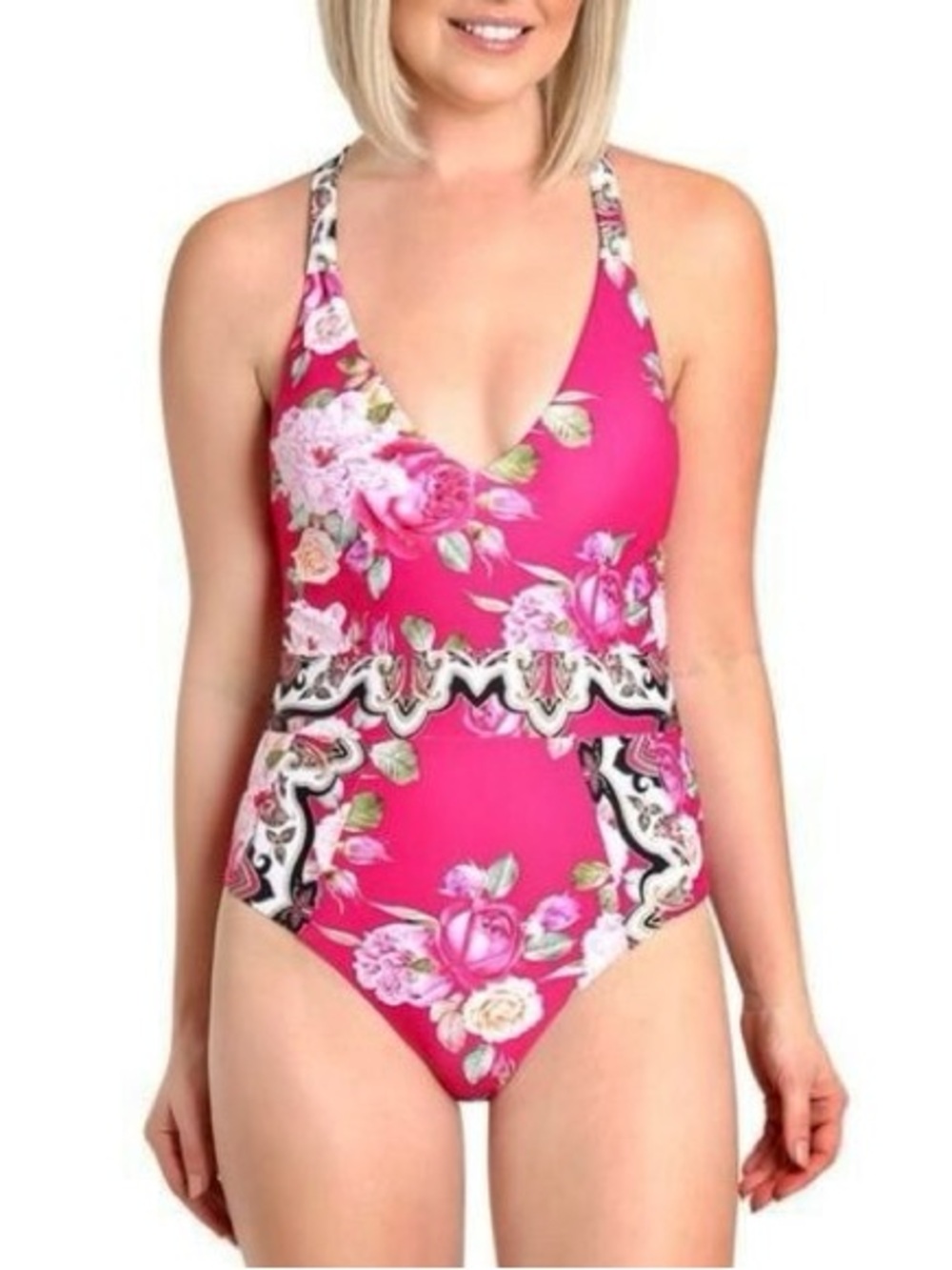 Nanette Lepore "Val" Botanical Floral Print One-Piece Beach Swimsuit Size 6 - Picture 2 of 10